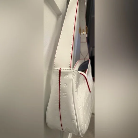 Arcadia Stunning White Patent Leather W/Red Trim Shoulder Bag W/Gold-Tone NWT - Picture 8 of 16